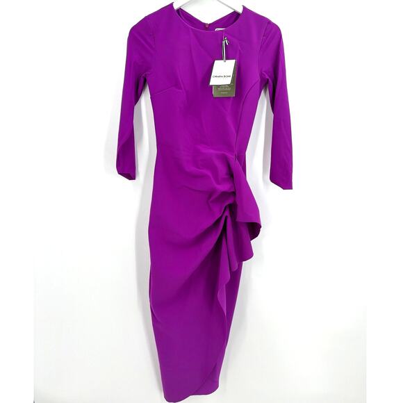 Chiara Boni La Petite Robe Women's Magenta Gathered Side Midi Dress Size 4 - Picture 5 of 11